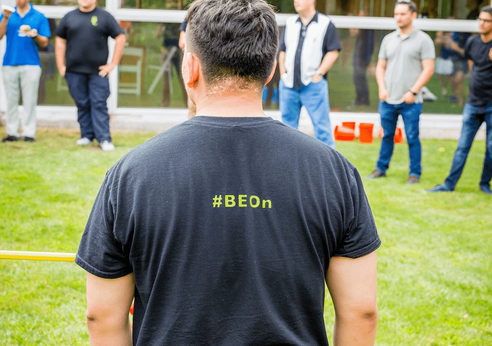 BE employee wearing #BEOn Shirt