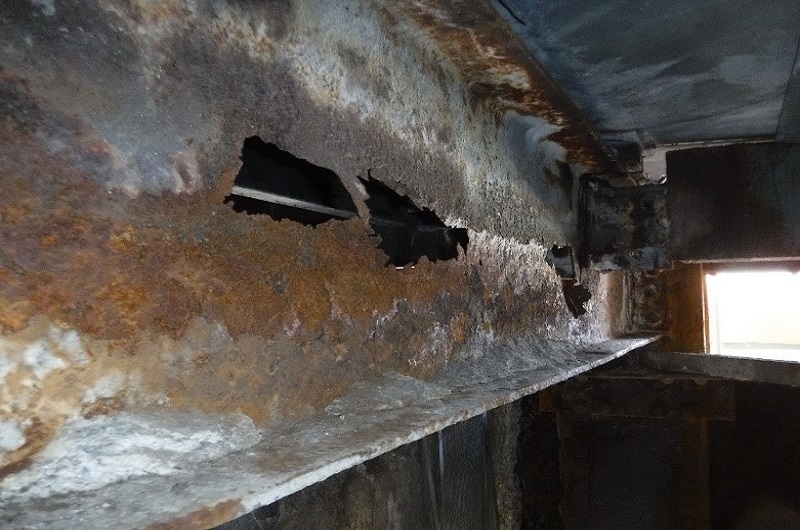 deteriorating steel from fire damage