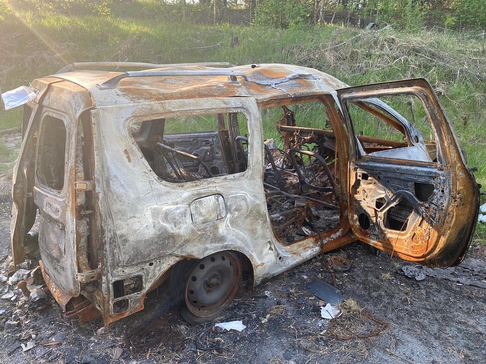 car that was bombed in Ukraine