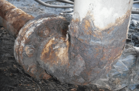 Severe Corrosion at elbow and flange Severe Corrosion at elbow and flange